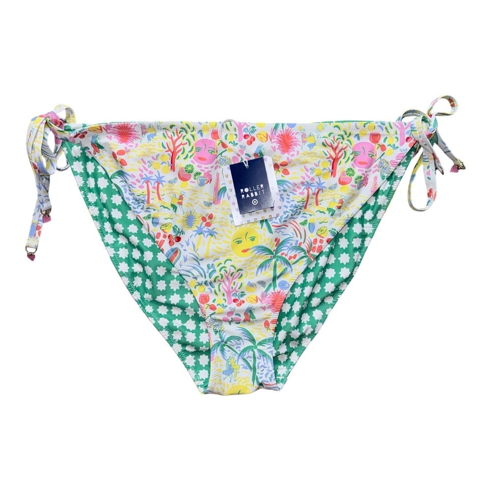 Roller Rabbit Reversible Triangle‎ Bikini Bottom Yellow Green Size Large NWT